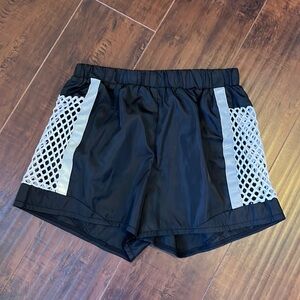 Prettylittlethings Black shorts white net sides size 2